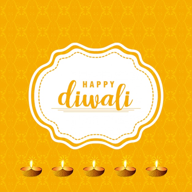 Free vector diwali design with yellow background and typography vector