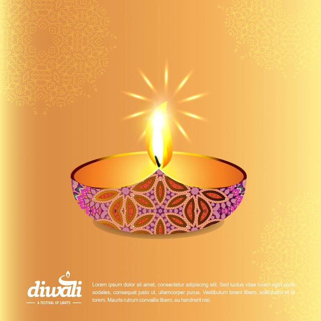 Free vector diwali design with yellow background and typography vector