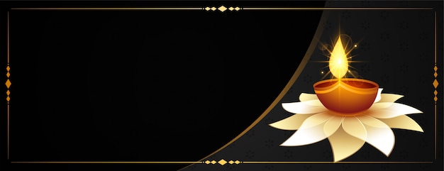 Diwali diya on flower and text space banner