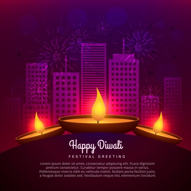 Free vector diwali diya place infront of building design