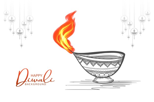 Free Vector diwali diya sketch oil lamp holiday celebration card background