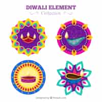Бесплатное векторное изображение Коллекция элементов diwali