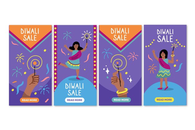 Vettore gratuito pacchetto storia instagram vendita evento diwali