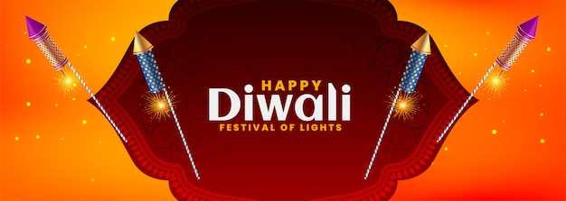 Diwali festival banner in beautiful style with burning crackers