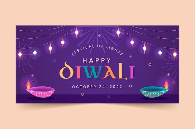 Modello di banner orizzontale per la celebrazione del festival di diwali
