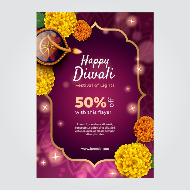 Free vector diwali festival celebration vertical poster template