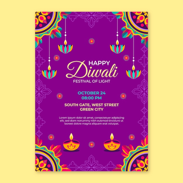 Vettore gratuito modello di poster verticale per la celebrazione del festival di diwali