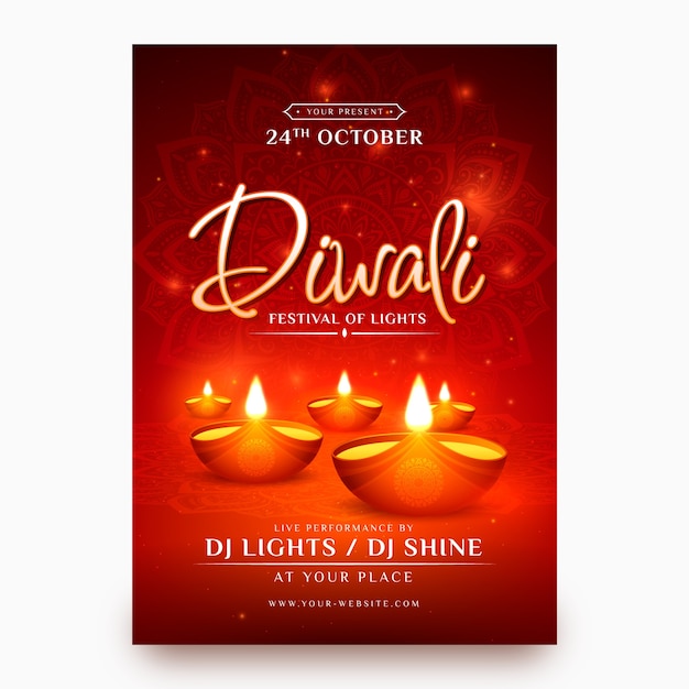 Free vector diwali festival celebration vertical poster template