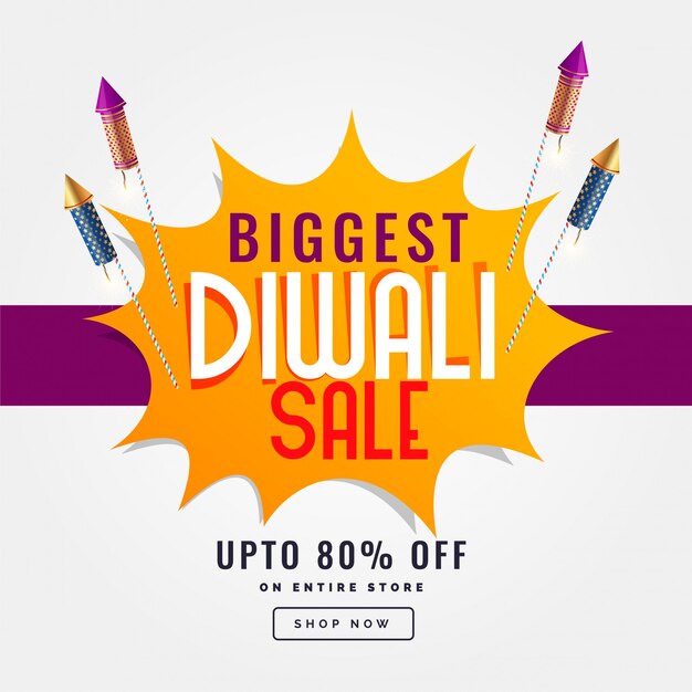 Diwali festival sale banner with rocket cracker