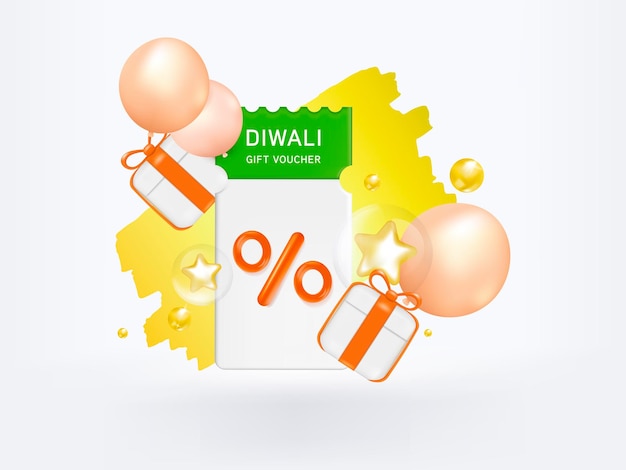 Diwali gift voucher coupon 50 offer discount card vector illustration
