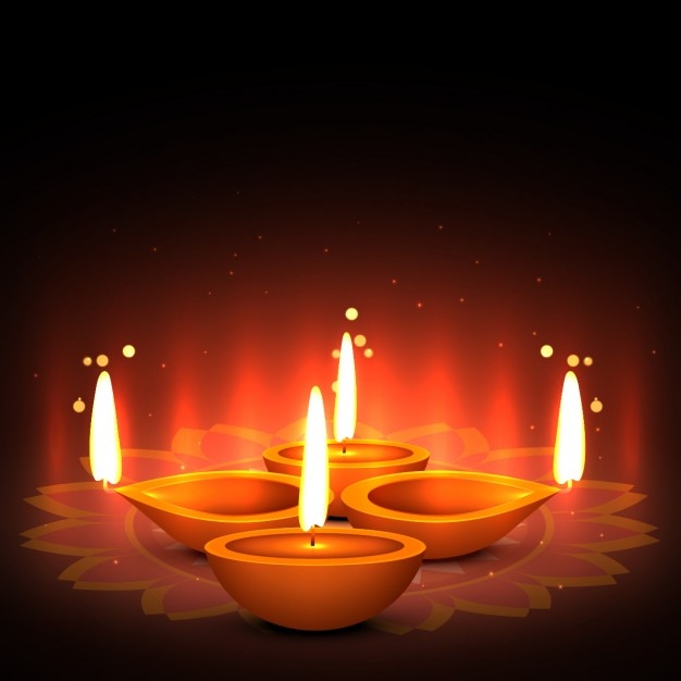 Free vector diwali greeting with four candles