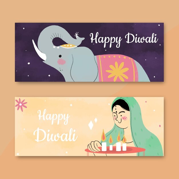 Diwali horizontal banners with elephant