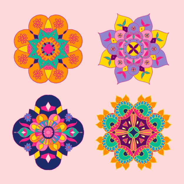 Free vector diwali indian rangoli vector flower set