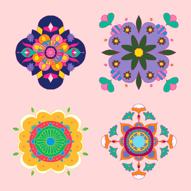 Free vector diwali indian rangoli vector flower set