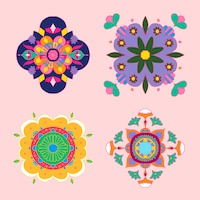 Diwali indian rangoli vector flower set