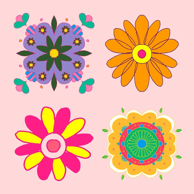 Free vector diwali indian rangoli vector flower set