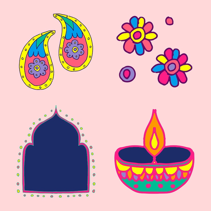 Free Vector diwali indian rangoli vector illustration set