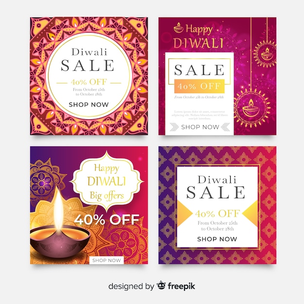 Free vector diwali instagram post collection