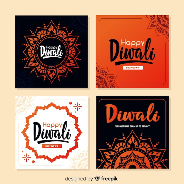 Free vector diwali instagram post collection