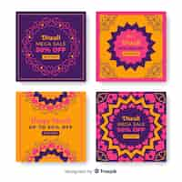 Free vector diwali instagram post collection