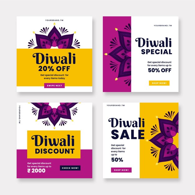 Free vector diwali instagram post collection