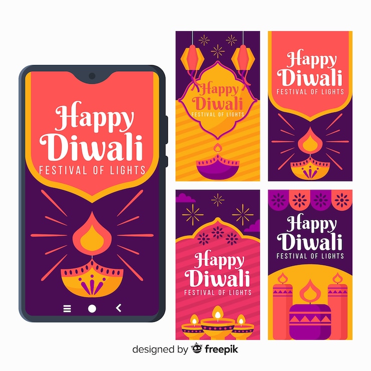 Free Vector diwali instagram stories collection