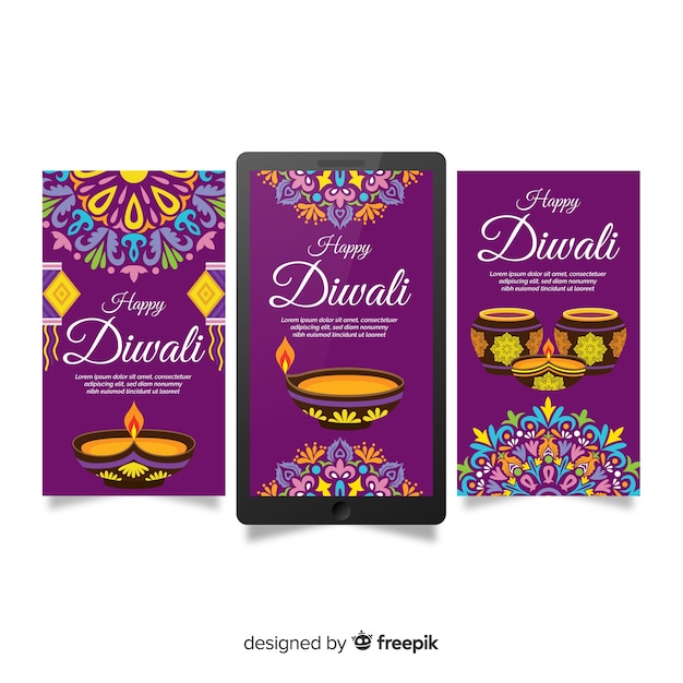 Free vector diwali instagram stories pack