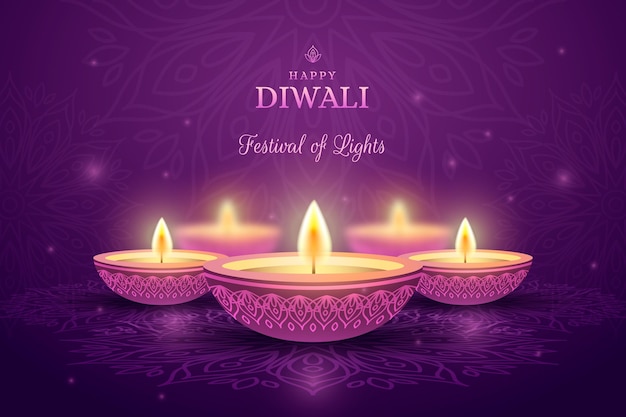 Free vector diwali lighten candles front view