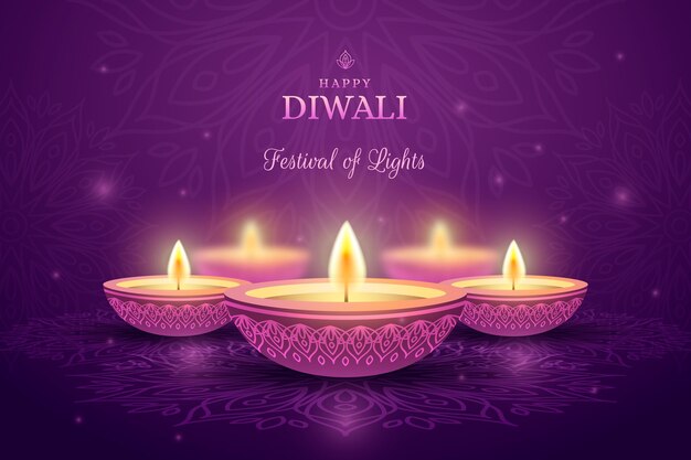 Diwali lighten candles front view