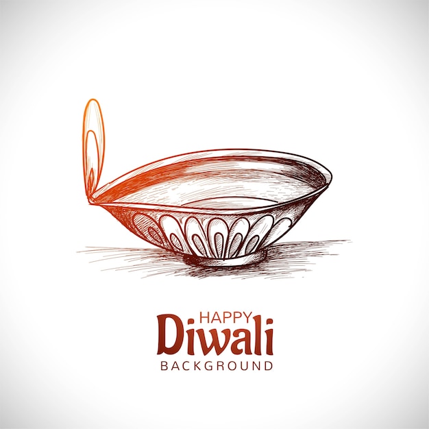 Diwali oil lamp festival hand draw sketch card design