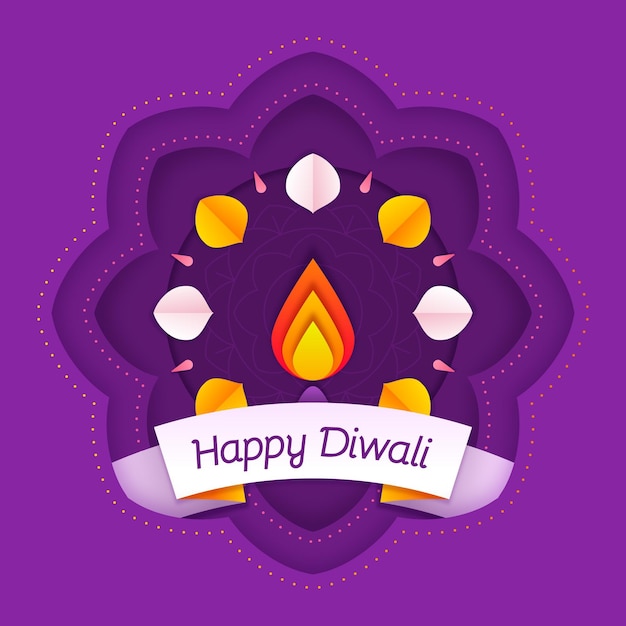 Diwali in paper style with flame