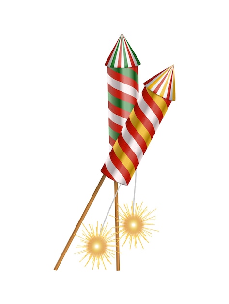 Free vector diwali realistic composition with isolated image of traditional firecrackers on sticks vector illustration