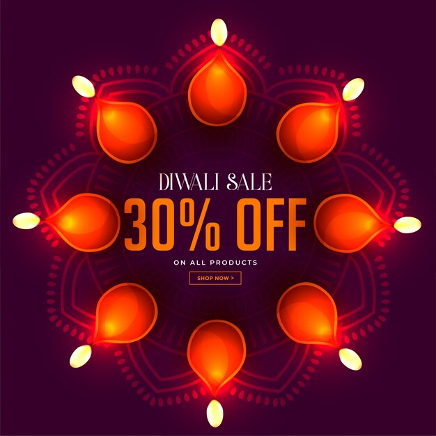 Diwali sale banner with glowing diya lamps decoration