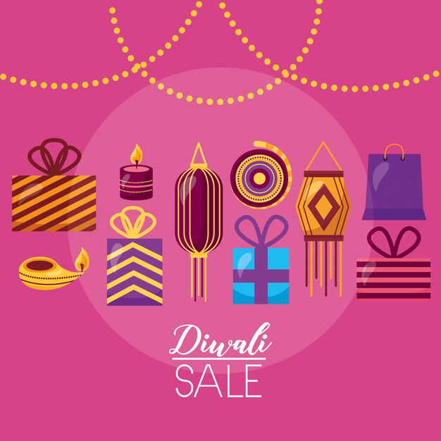 Diwali sale card with lamps hanging celebration