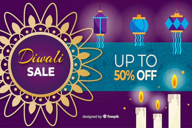 Vettore gratuito concetto di vendita diwali con sfondo design piatto