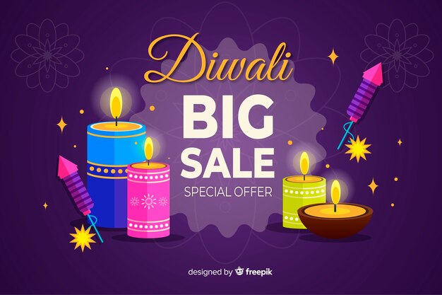Diwali sale concept with flat design background