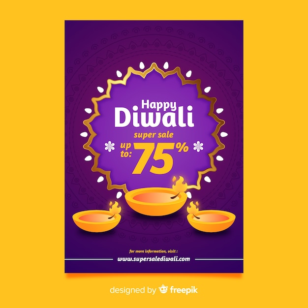 Diwali sale flyer template in flat design