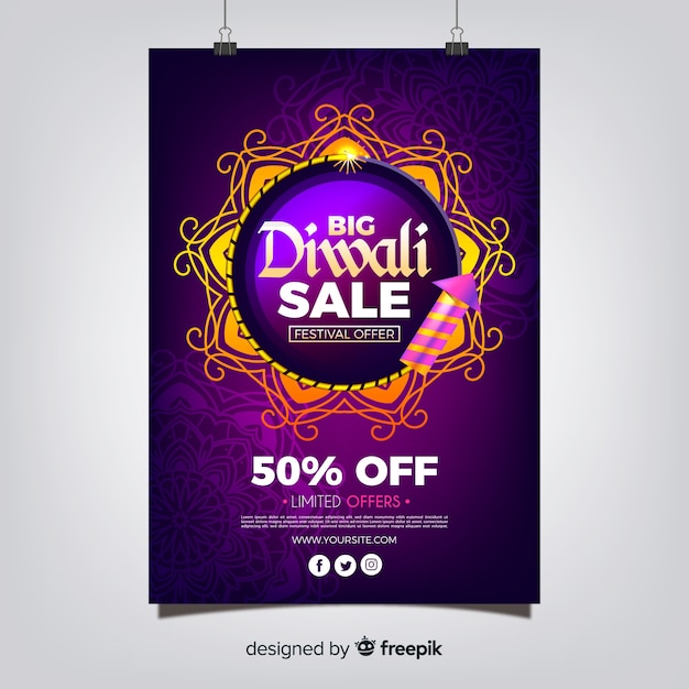 Diwali sale flyer template with realistic design