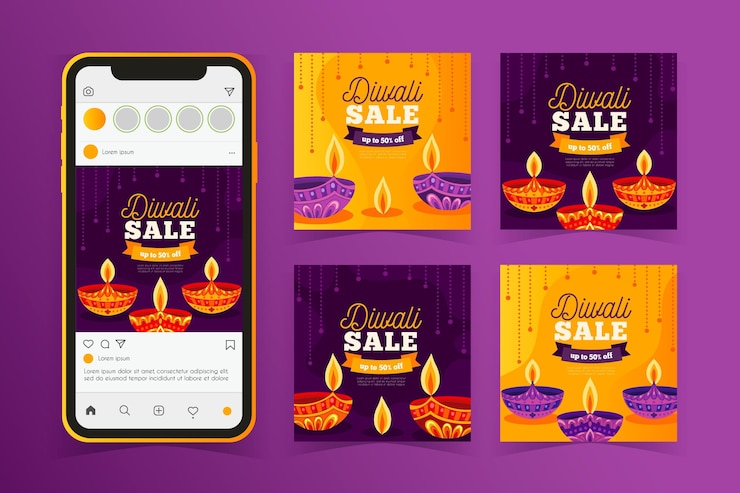 Free Vector diwali sale instagram post collection