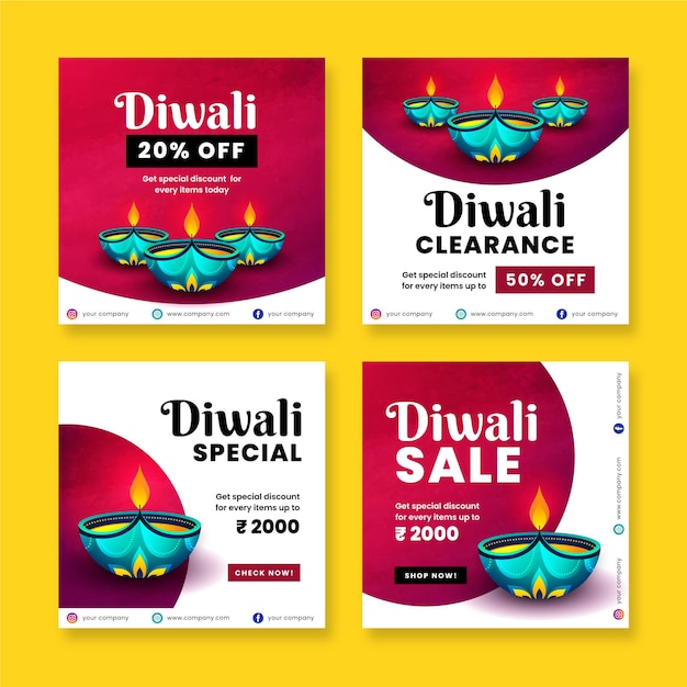 Diwali sale instagram posts pack