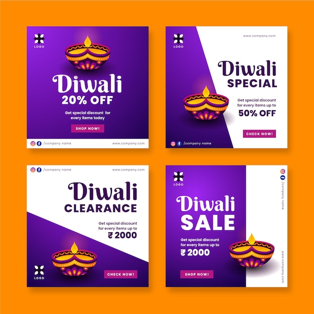 Diwali sale instagram posts set