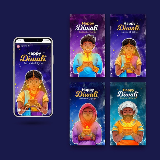 Diwali sale instagram stories set