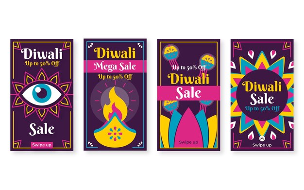 Free vector diwali sale instagram stories