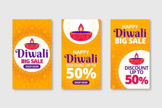 Vettore gratuito diwali vendita storie di instagram