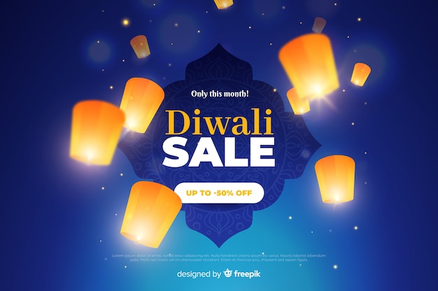 Diwali sale with glowing lanterns