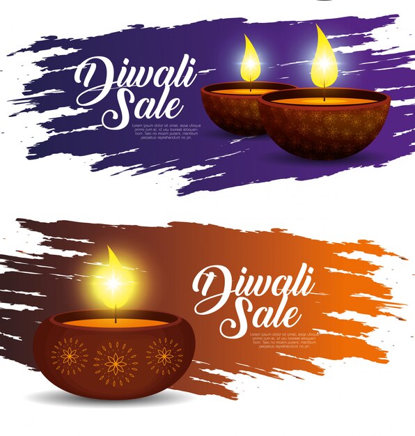 Diwali sales banners with candles