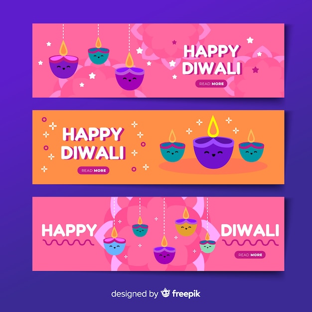 フラットデザインのdiwaliウェブバナーコレクション