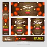 Vettore gratuito collezione di banner web diwali con un design realistico