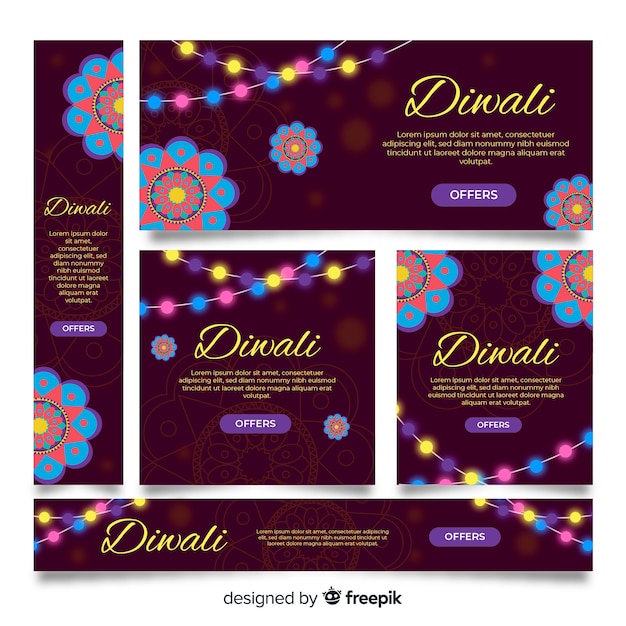 Vettore gratuito banner web diwali in design piatto