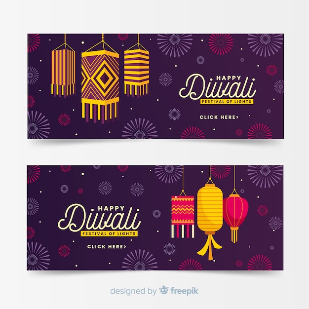 Free vector diwali web banners in flat design